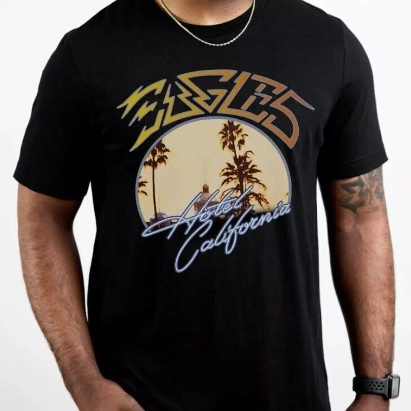 Mens Fashion Style Images - 선셋 캘리포니아 록 티셔츠 블랙 클래식