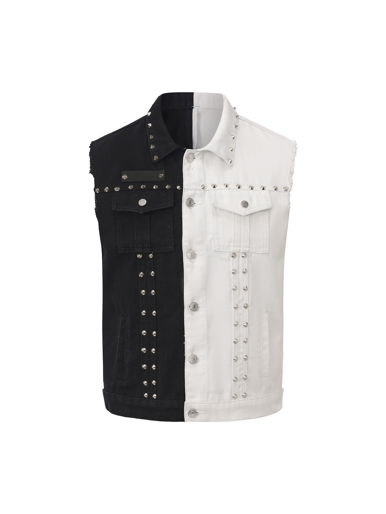 Men'S Fashion Vest With Jeans - 남성용 펑크 스타일 리벳 장식 데님