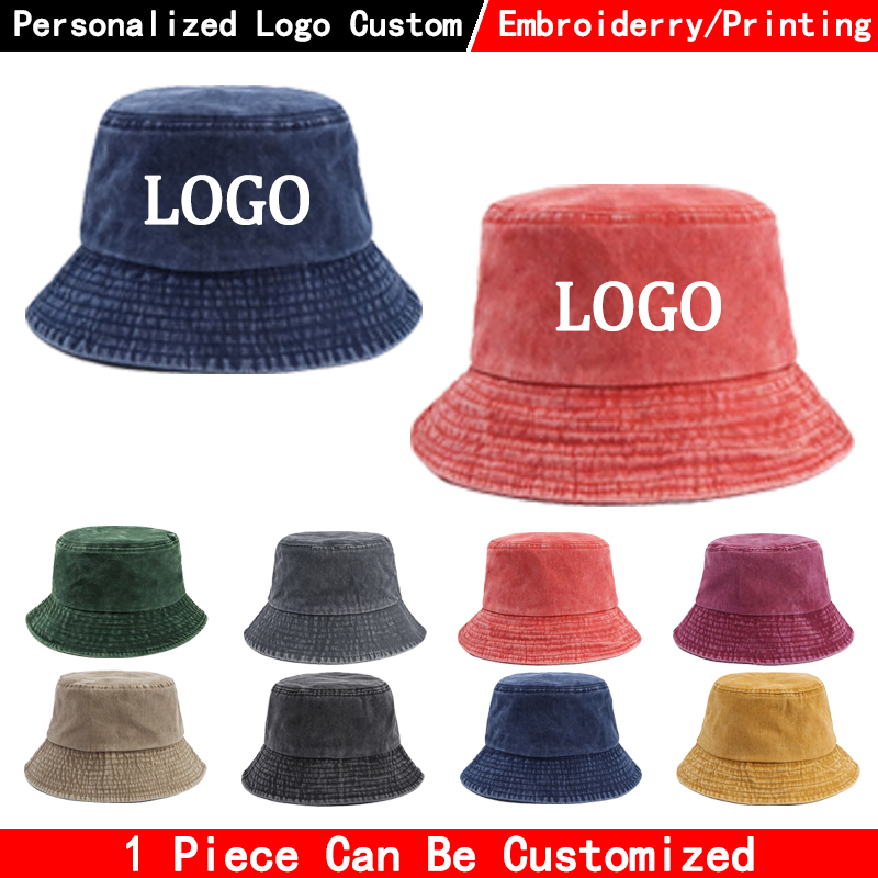 Men'S Fashion Logo - 맞춤 로고가 새겨진 데님 버킷 햇,