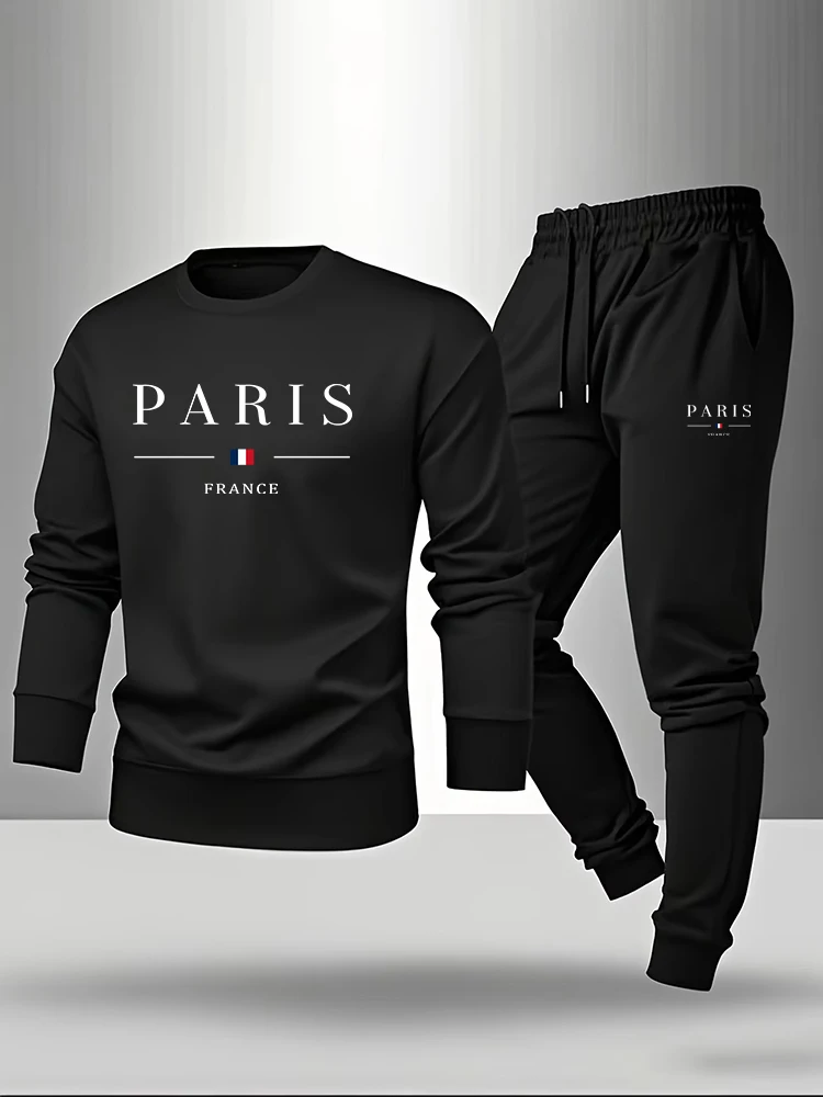 Paris Men'S Fashion - 파리 프린트 남성 세트 풀오버 &