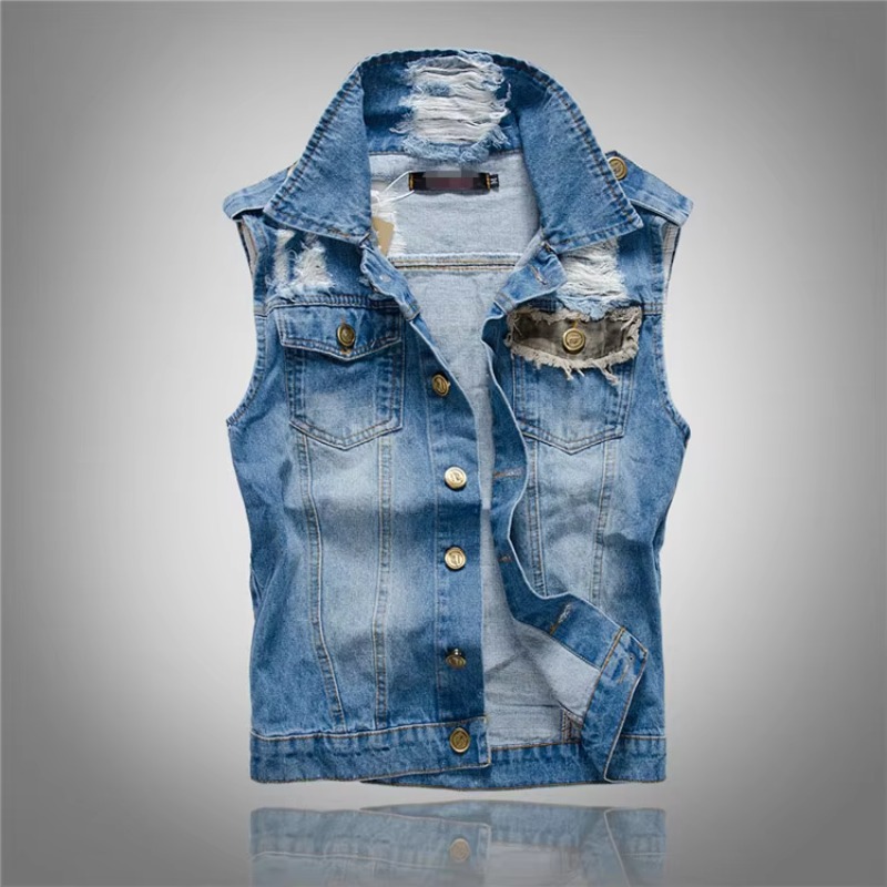 Men'S Fashion Vest With Jeans - 남성용 슬림 데님 조끼 재킷, 패셔너블