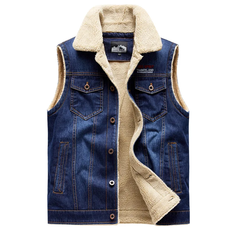 Men'S Fashion Vest With Jeans - 남성용 신상 데님 조끼, 겨울용 플리스