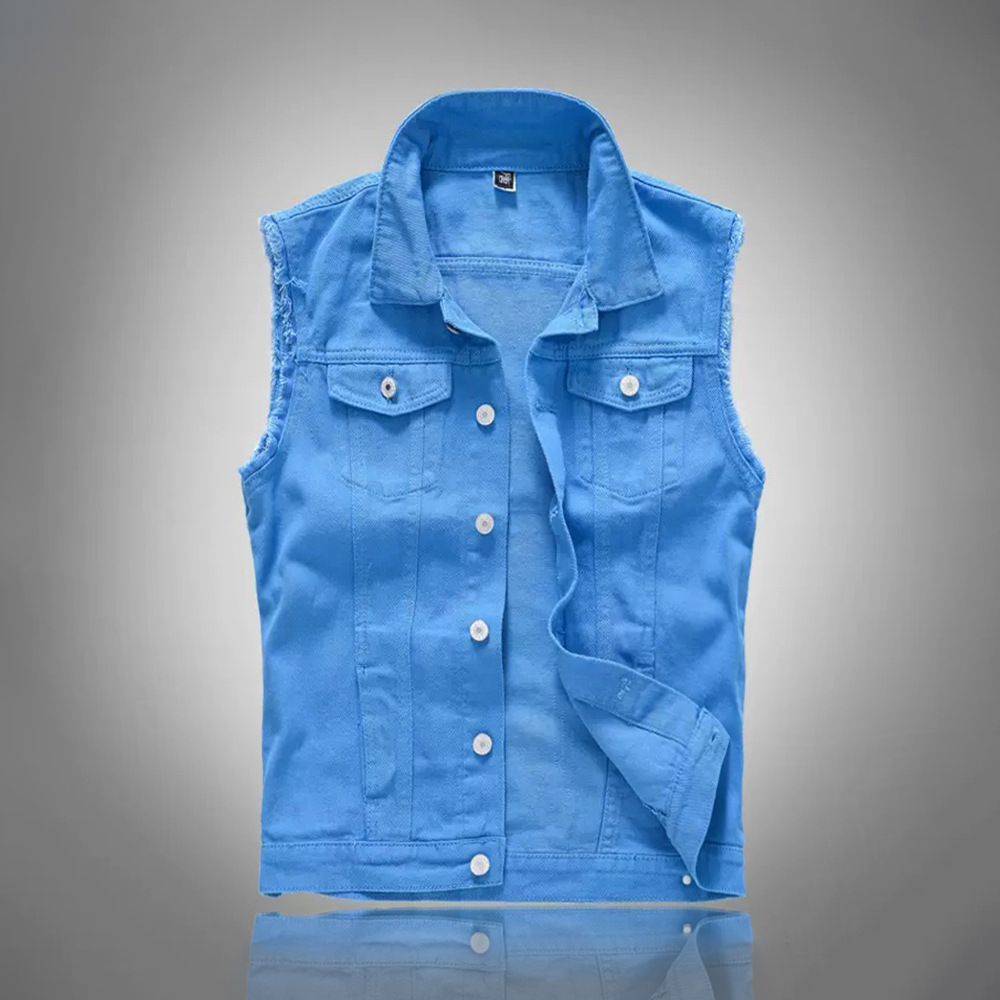 Men'S Fashion Vest With Jeans - 새로운 패션 남성 블루 캐주얼 데님