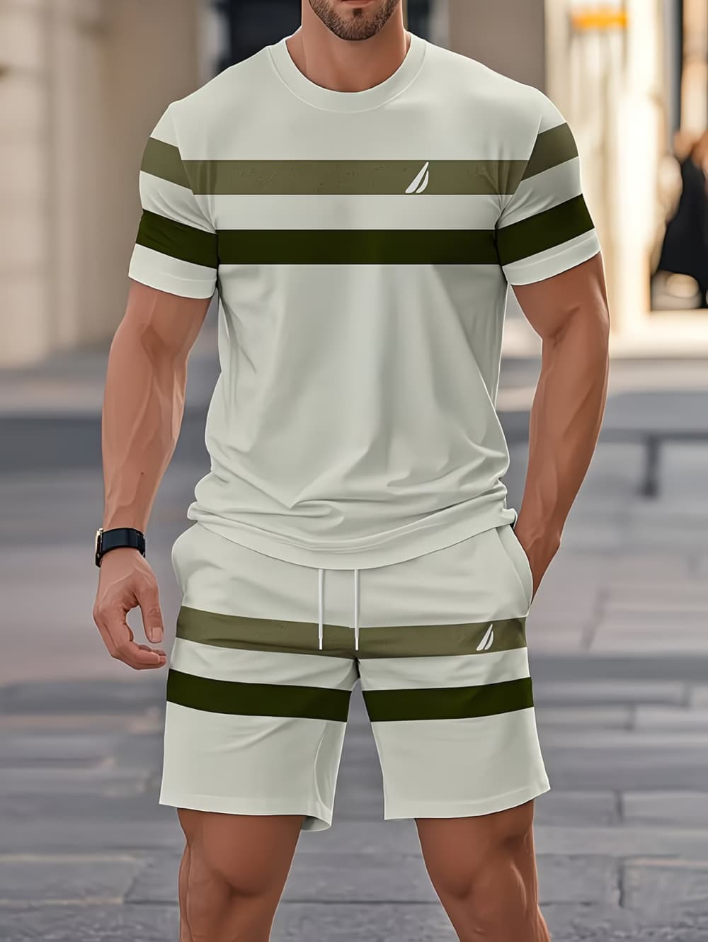 Men'S Fashion Undershirt - 남성 여름 세트 재미있는 3D 스트라이프