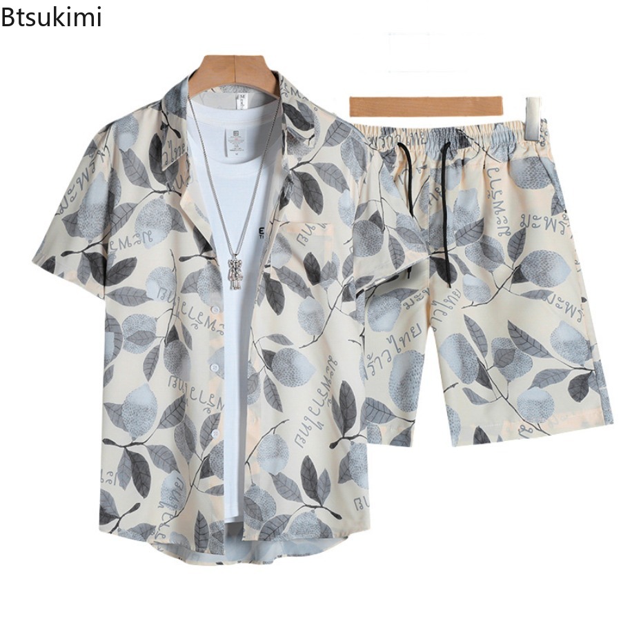Mens Fashion Casual Outfits - 3D 프린팅 남성 반팔 셔츠 세트