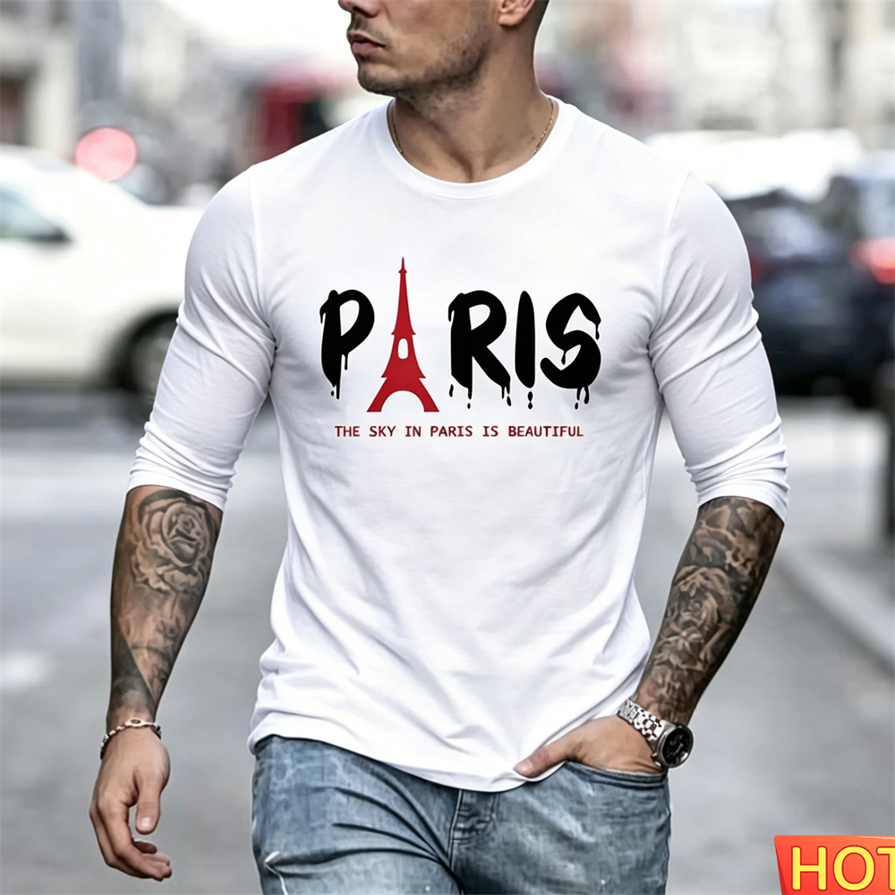 Paris Men'S Fashion - 가을 남성용 긴팔 티셔츠 코튼 파리
