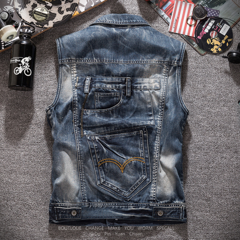 Men'S Fashion Vest With Jeans - 패션 진 웨이스트코트 오토바이 데님 조끼