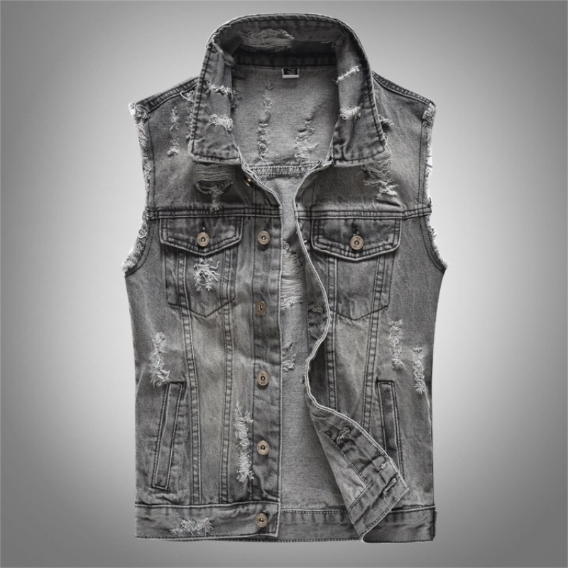 Men'S Fashion Vest With Jeans - 새로운 패션 남성 레트로 그레이 데님