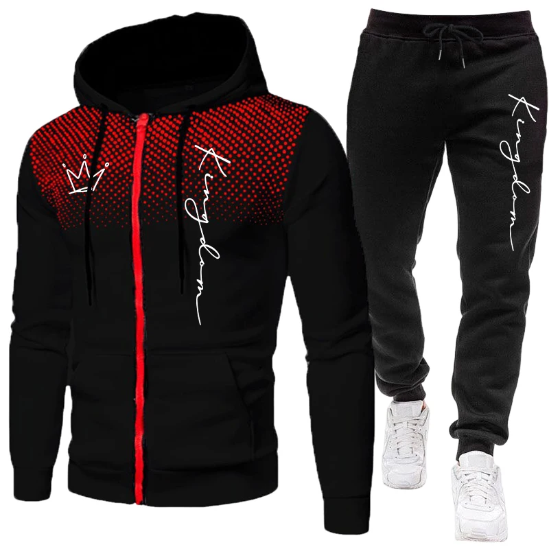킹 레터 프린트 남성 세트 지퍼 후드티와 블랙 스웨트팬 - Jogger Sweatpants Men 리뷰 및 가격