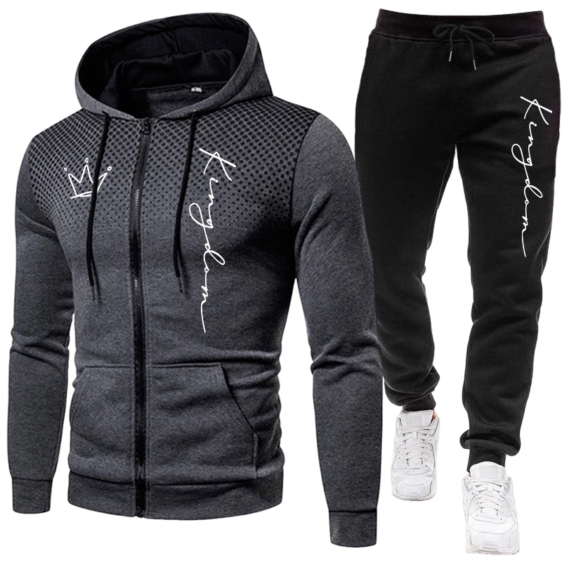 킹 레터 프린트 남성 세트 지퍼 후드티와 블랙 스웨트팬 - Jogger Sweatpants Men 리뷰 및 가격