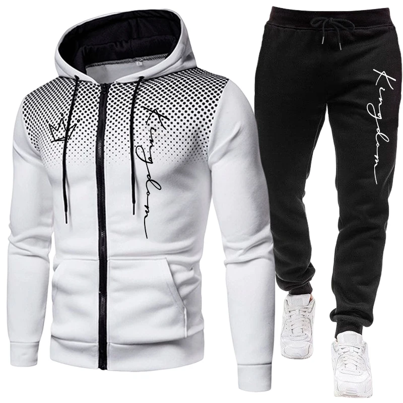 킹 레터 프린트 남성 세트 지퍼 후드티와 블랙 스웨트팬 - Jogger Sweatpants Men 리뷰 및 가격
