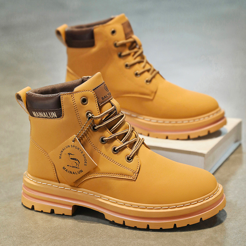 클래식 남성 하이탑 부츠 고품질 노란 가죽 부츠 패션  - Yellow Men'S Fashion 리뷰 및 가격