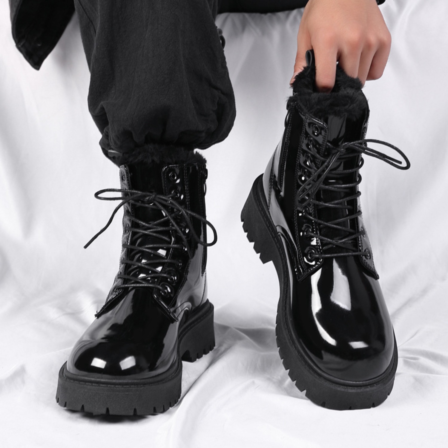 남성용 따뜻한 플러시 하이탑 부츠 겨울용 소프트솔 논슬 - Men'S Fashion Online 리뷰 및 가격