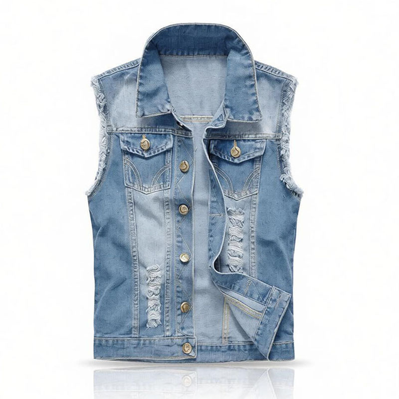 남성용 플러스 사이즈 라이트 블루/블랙 데님 조끼 찢어 - Men'S Fashion Vest With Jeans 리뷰 및 가격