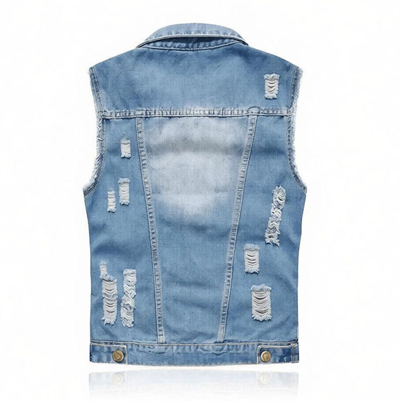 남성용 플러스 사이즈 라이트 블루/블랙 데님 조끼 찢어 - Men'S Fashion Vest With Jeans 리뷰 및 가격