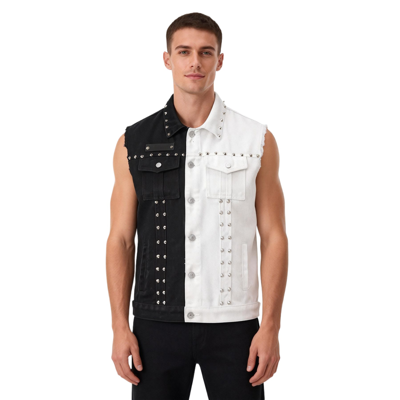 남성용 펑크 스타일 리벳 장식 데님 조끼, 패션 하이  - Men'S Fashion Vest With Jeans 리뷰 및 가격