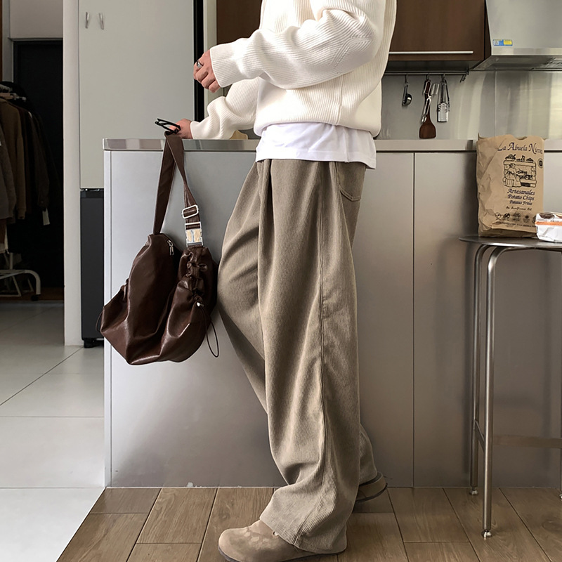 봄 남성용 다크 카키 솔리드 컬러 루즈 캐주얼 트렌디  - Men'S Fashion Khaki Pants 리뷰 및 가격