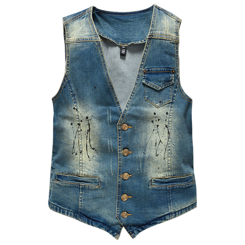 봄 가을 새로운 패션 남자 v-nevk 튀는 잉크 빈티 - Men'S Fashion Vest With Jeans 리뷰 및 가격
