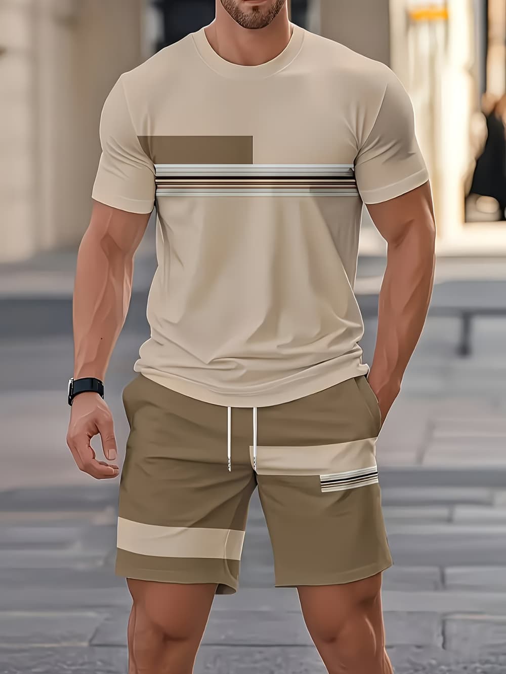 남성 여름 세트 재미있는 3D 스트라이프 프린트 반팔  - Men'S Fashion Undershirt 리뷰 및 가격