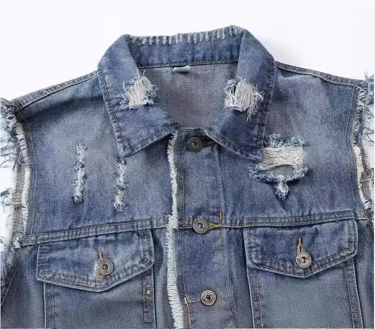 새로운 패션 남성 블루 캐주얼 찢어진 데님 조끼 재킷  - Men'S Fashion Vest With Jeans 리뷰 및 가격