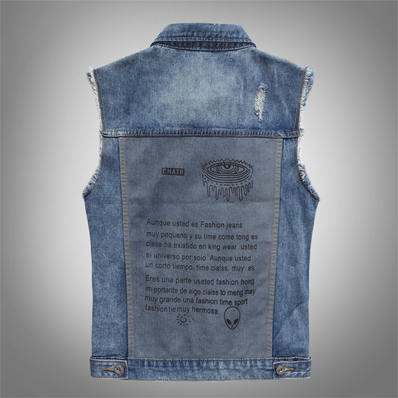 새로운 패션 남성 블루 캐주얼 찢어진 데님 조끼 재킷  - Men'S Fashion Vest With Jeans 리뷰 및 가격