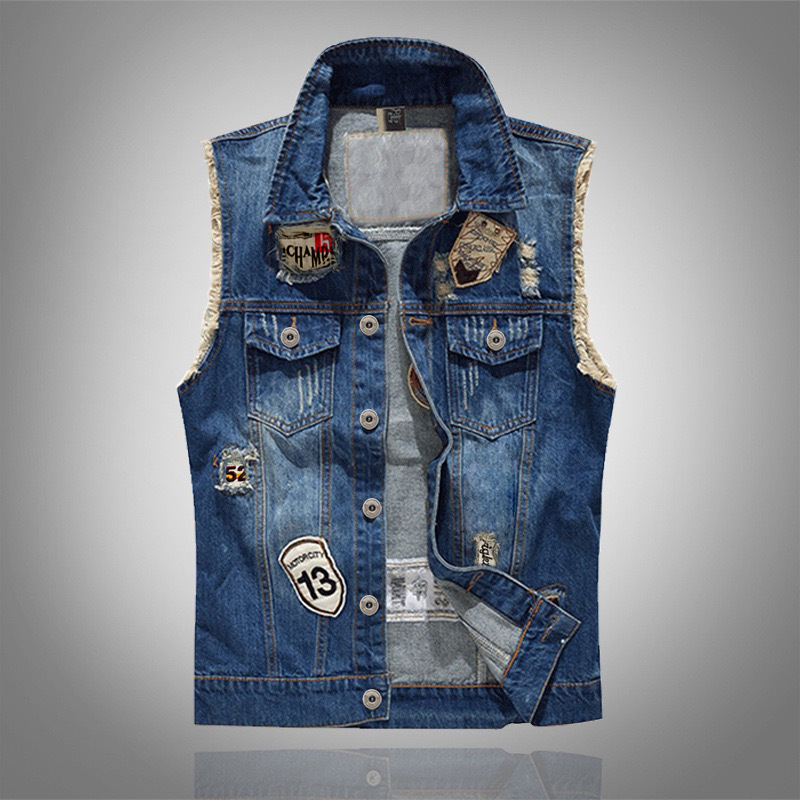 새로운 패션 남성 블루 캐주얼 찢어진 데님 조끼 재킷  - Men'S Fashion Vest With Jeans 리뷰 및 가격