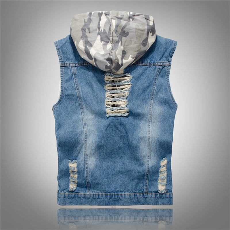 봄 여름 남성 카모 후드 데님 조끼 레트로 남성 찢어진 - Men'S Fashion Vest With Jeans 리뷰 및 가격